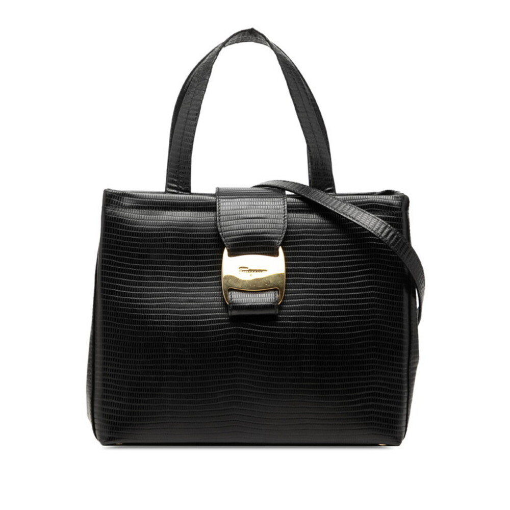 Salvatore Ferragamo Vara Handbag 2-Way Shoulder Bag AQ-21 8252 Black Leather ...